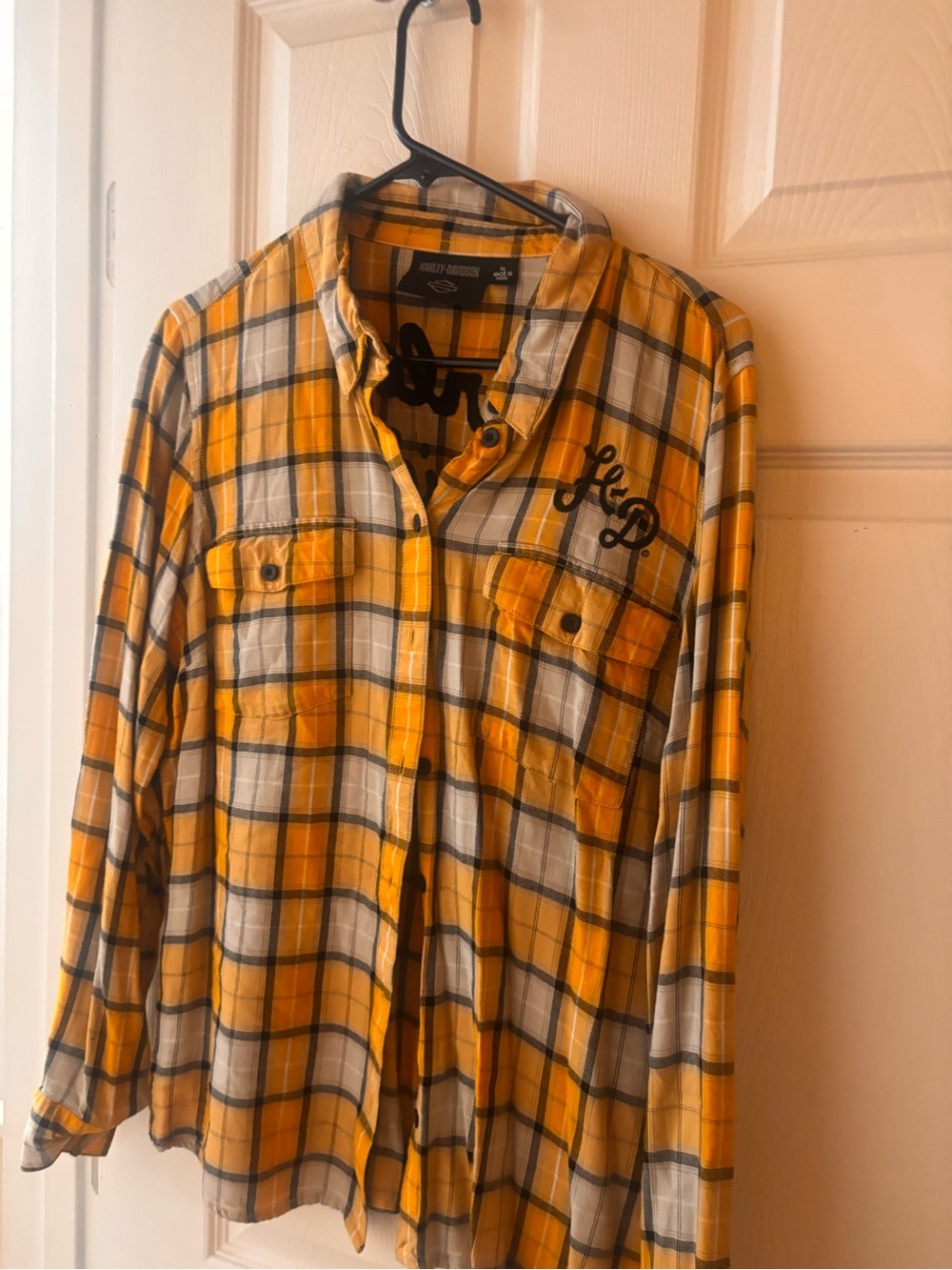 Harley-Davidson Yellow Plaid Button-Down Shirt with Embroidered Logo - Picture 2 of 2